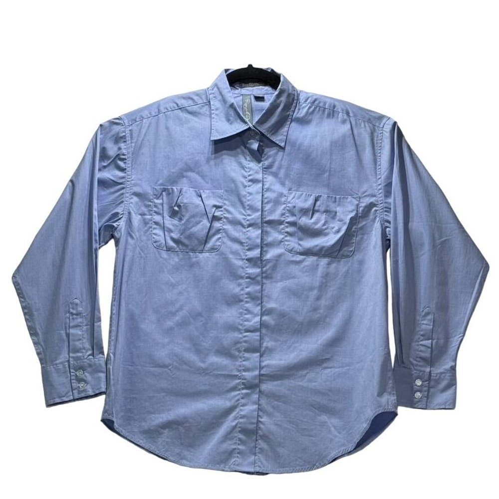 Razzle and Dazzle Design Boyfriend Fit Button Up Shirt Blue Cotton Womens Medium